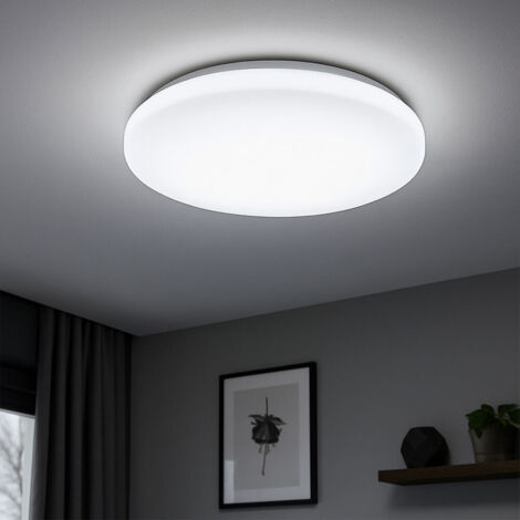 Plafonnier LED salle de bain Plafonnier IP44 salle de bain dimmable par commutation CCT, métal blanc, 12W 1200Lm blanc chaud-neutre, DxH 29x7 cm