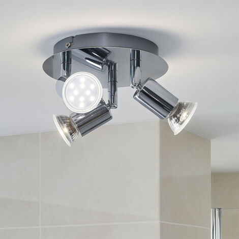 Plafonnier LED Salle de bain Spot orientable Plafonnier chromé Lampe de couloir, métal, 3x 3W 3x250lm blanc chaud, DxH 16 x 7,4 cm