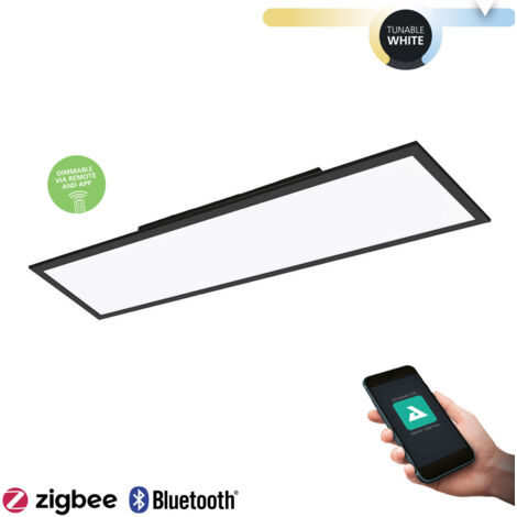 Plafonnier LED Salobrena-Z Blanc Noir L: 120 B: 30 H: 5cm Dimmable 2700-6500K avec fonction Connect-Z