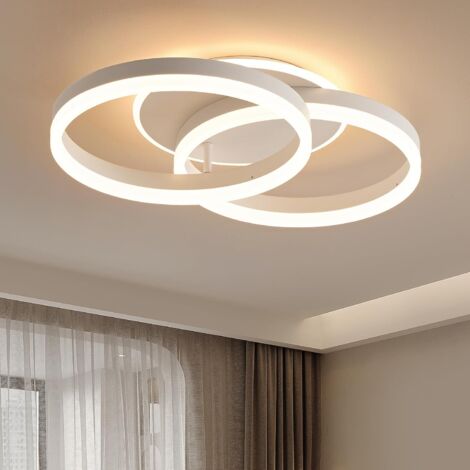 AMDELNE Plafonnier LED Salon 2 Ring φ50cm, 36W Plafonnier Moderne Dimmable avec Télécommande, en Métal+Acrylique, Design Rond,pour Salon, Chambre, Salle à manger - Blanc