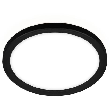 Plafonnier LED Slim Ø19 cm plat, 12W, 1400 lm, blanc neutre, rétroéclairage, noir