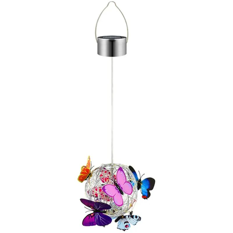 Plafonnier led solaire suspendu avec papillon coloré, imperméable, luminaire décoratif d'extérieur, idéal pour un jardin