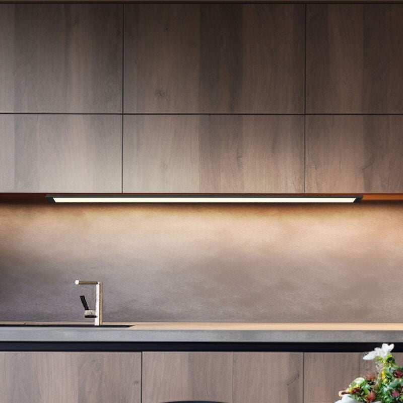 Plafonnier led pour meuble de cuisine, interrupteur à câble noir, plastique opale, 1x led 5 w 330 lm blanc chaud, LxPxH 50x3x1 cm