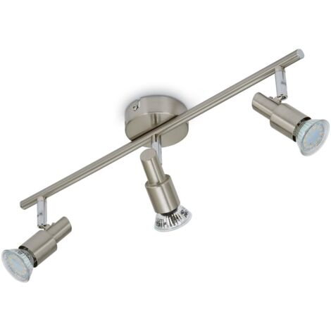 Plafonnier LED Spot BRILONER LEUCHTEN ONE, 3 W, 250 lm, IP20, nickel mat, métal, incl., 3x GU10, 47,5 x 8 x 12 cm