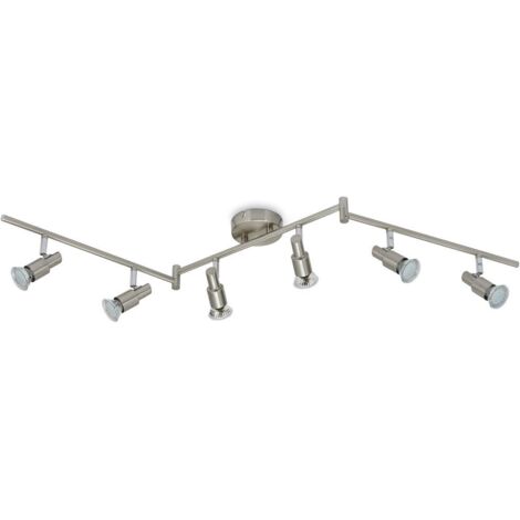 Plafonnier LED Spot BRILONER LEUCHTEN ONE, 3 W, 250 lm, IP20, nickel mat, métal, incl., 6x GU10, 120 x 10 x 15 cm