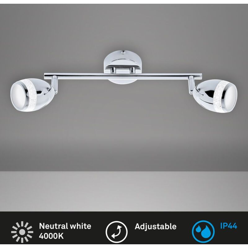 Plafonnier led Spot Brilo ner leuchten ringo, 4 w, 350 lm, IP44, chrome, métal-verre, 32,4 x 8 x 11,3 cm