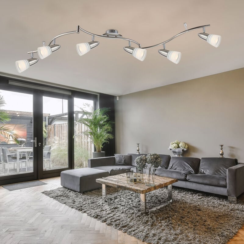 Plafonnier led spot lampe de salon lampe de chambre spot de plafond, métal verre chrome nickel, 6 spots d'ampoule mobiles, 4W 350lm 3000K blanc