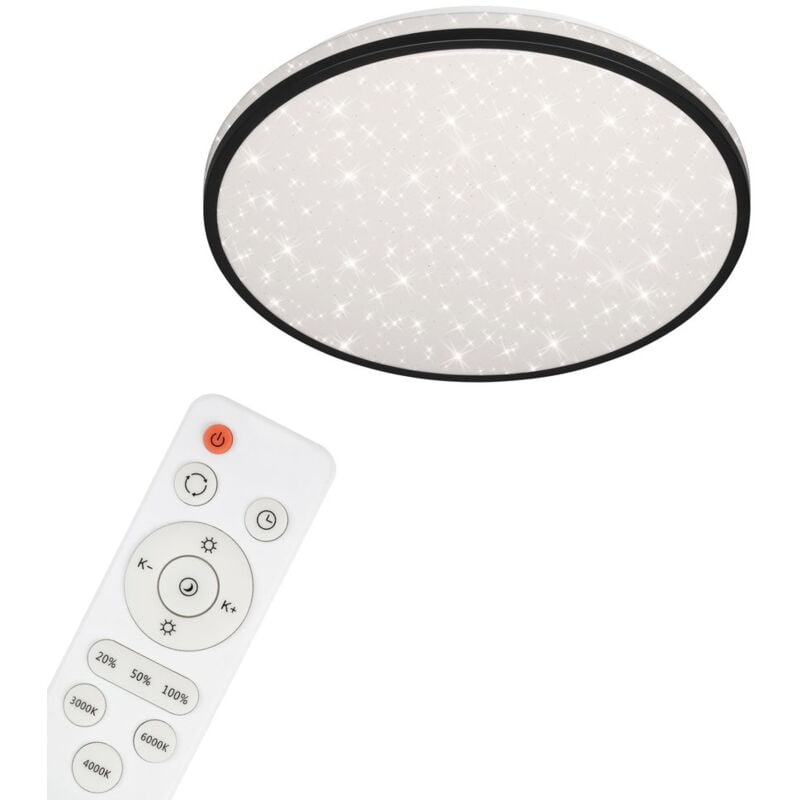 Plafonnier BRILONER LEUCHTEN SKIZO, 24 W, 2600 lm, IP20, noir, plastique, variateur, avec télécommande, CCT, Ø 38 cm