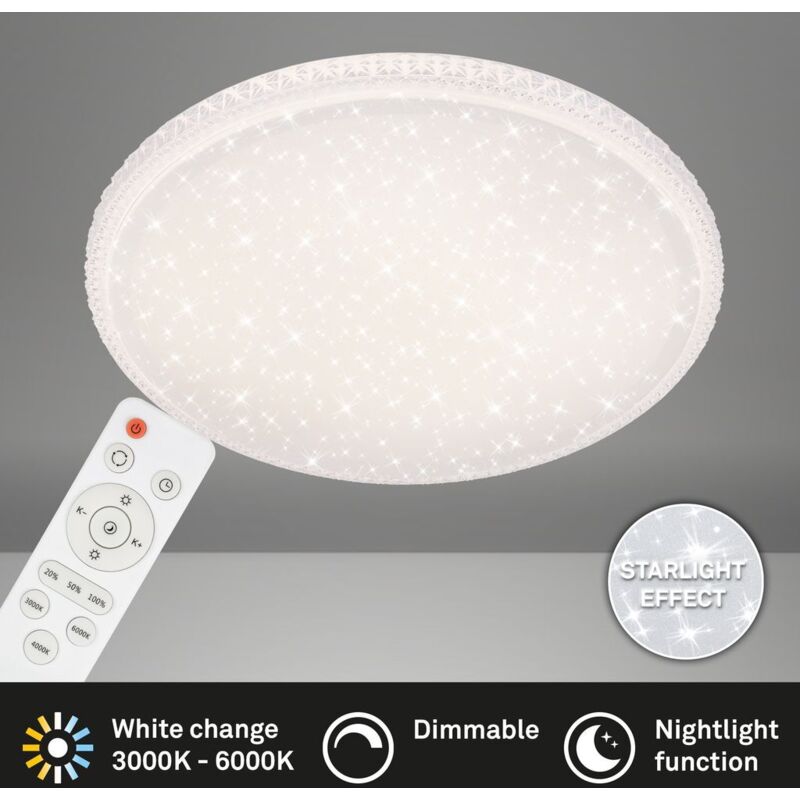 Plafonnier led Briloner leuchten style, 48 w, 4000 lm, IP20, blanc, métal-plastique, intensité lumineuse variable, ø 60 cm