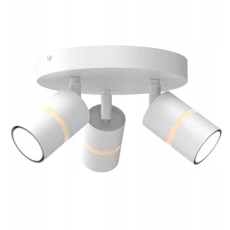 Plafonnier LED sur cercle, orientable 3x Gu10, bois blanc