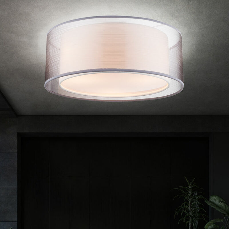 Etc-shop - Plafonnier chambre à coucher textile abat-jour lampe ronde gris dans un ensemble comprenant des ampoules LED