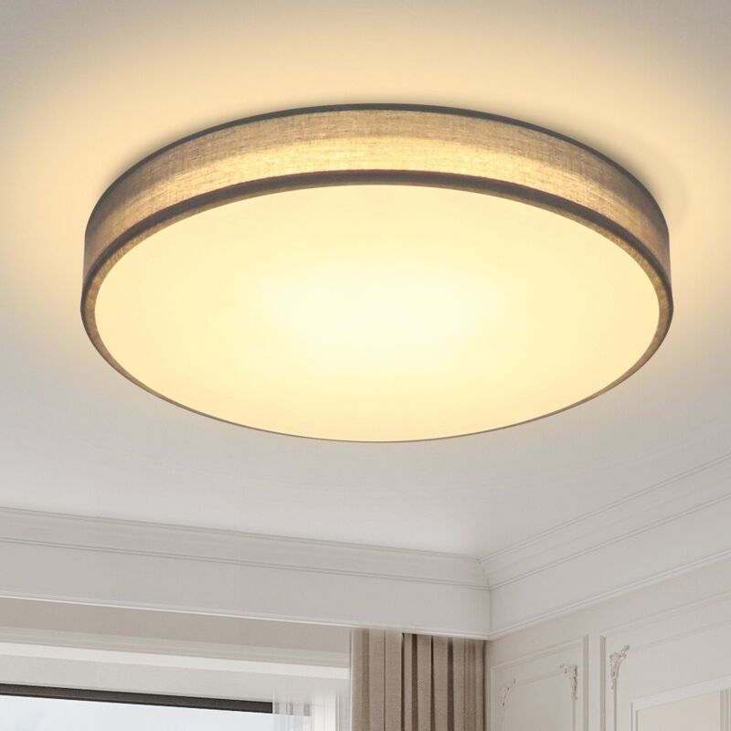 Plafonnier led tissu gris Gbly clairage plafond chambre, salon, salle à manger,2 douilles E27, livré sans ampoules,Ø30cm, 3000K 12W