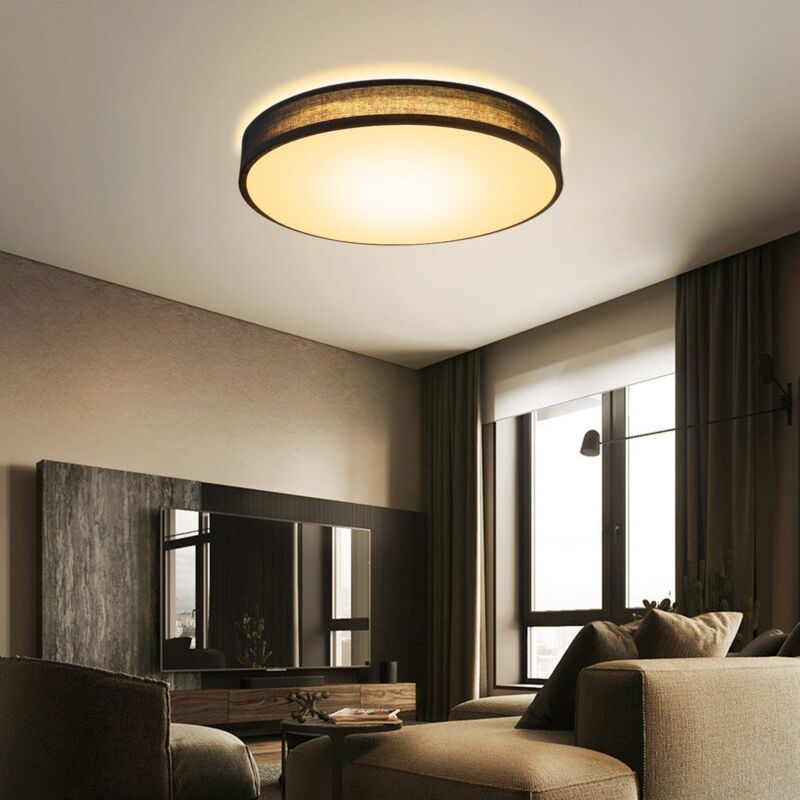 Gbly - Plafonnier led tissu noir éclairage plafond chambre, salon, salle à manger,2 douilles E27, livré sans ampoules,Ø30cm, 3000K 12W