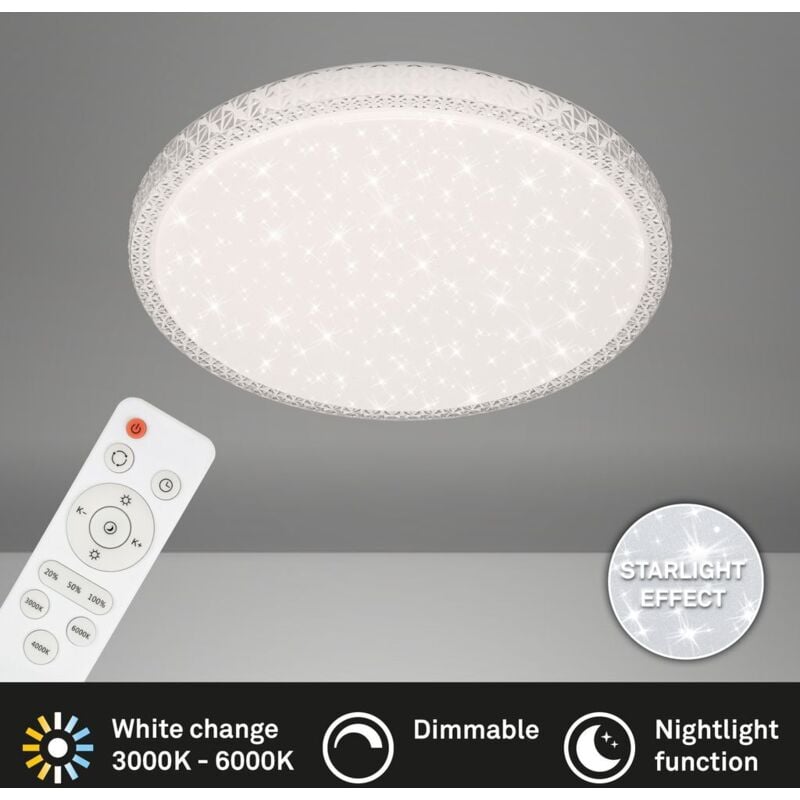 Plafonnier led Briloner leuchten manto, 24 w, 2400 lm, IP20, blanc, plastique, variateur, avec télécommande, avec contrôle de la température de
