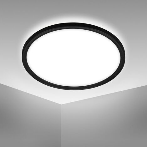 Plafonnier LED ultrafin salle de bain 420mm rond 22W 2900lm 4000K lumière blanche neutre fond lumineux noir lampe plafond IP44 salle de bain cuisine