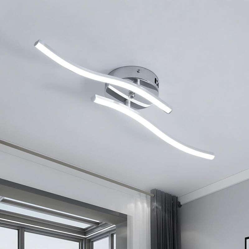 Plafonnier LED Wave 12 W, design moderne argenté, pour salon, lumière blanche froide 6 500 K, chambre, couloir, cuisine, Ø 60 cm [Classe énergétique
