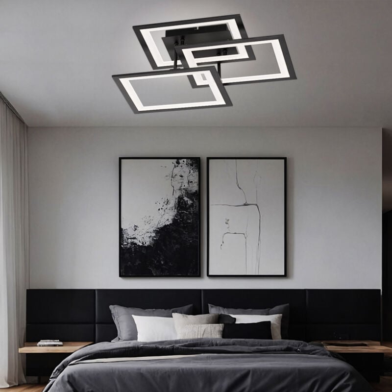 Plafonnier led noir lampe de salon moderne dimmable, variateur 3 niveaux via interrupteur mural, 1x led 33 watts 2500 lumen 3000K, l 50 cm Wofi
