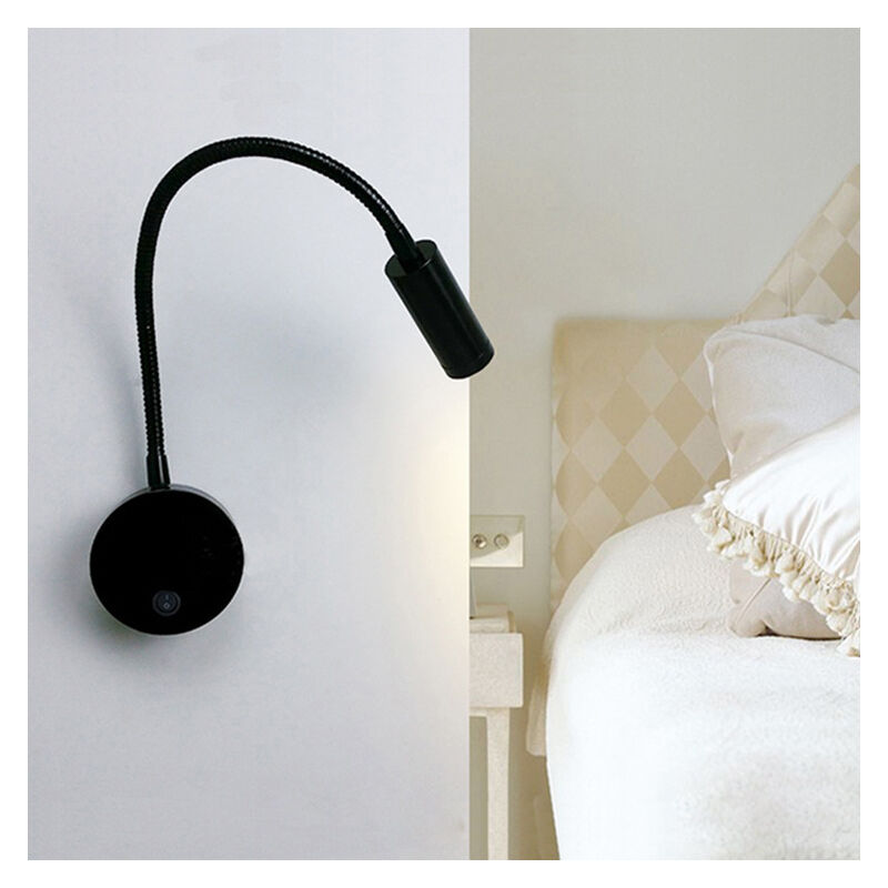 Ineasicer - 1W led Lampe de chevet pour lire led Lampe de lecture de Cygne Flexible (noir) Applique murale Liseuse led avec interrupteur Blanc chaud