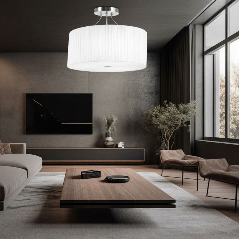 Plafonnier métal rond blanc Plissé Plafonnier cuisine Salon Plafond Moderne, métal rond, douille E27, DxH 45x36 cm