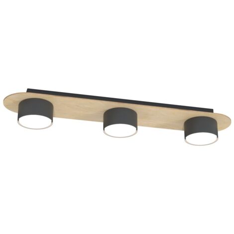 Plafonnier loft allongé noir bois 3xGX53 12W Diaz Emibig
