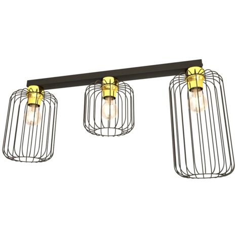 Plafonnier loft grille noir-doré BARN 3 feux E27 Emibig