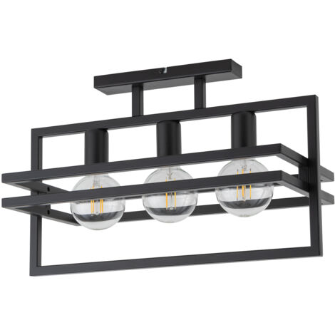 Plafonnier loft industriel 3 lampes noir Merci E27