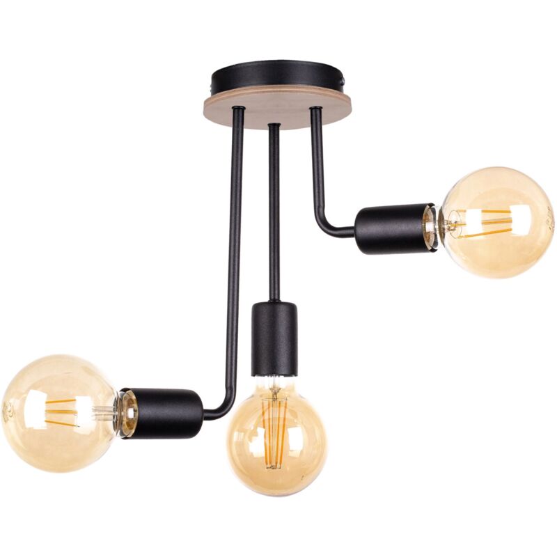 Comely - Plafonnier loft luminaire moderniste, molécules métalliques, bois noir