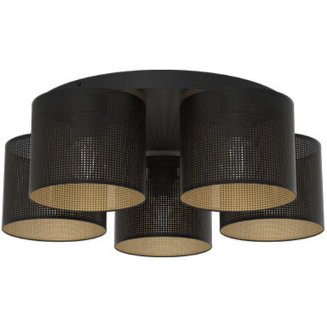 Plafonnier loft métal 5 grilles noir/or E27 Luminex