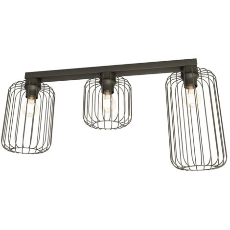 Plafonnier loft métal noir barre 3xE27 BARN Emibig