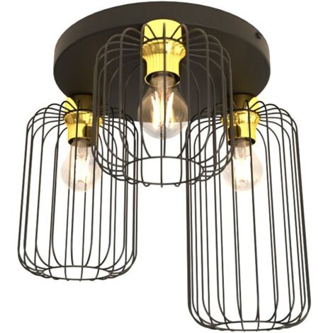 Plafonnier loft rond grille noir/or BARN 3xE27 Emibig