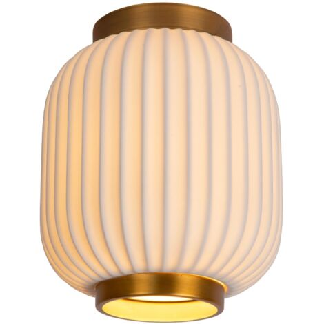 Plafonnier Lucide Gosse porcelaine striée dorée E27 40W
