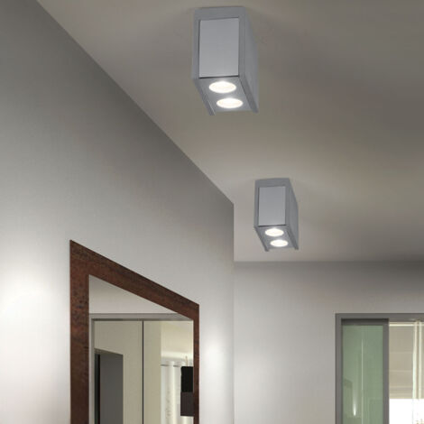 Plafonnier, luminaire de couloir, plafonnier, lampe de chambre, luminaire de salon, lampe de cuisine, métal gris béton, 2 ampoules GU10, L 18 cm, lot de 2