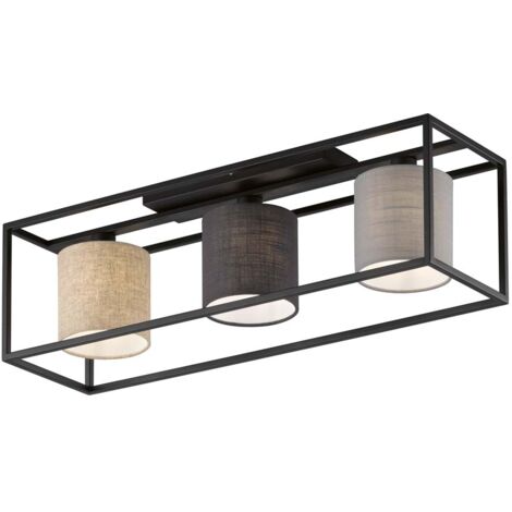 Plafonnier luminaire de salon plafonnier 3 lampes métal lin L 70 cm