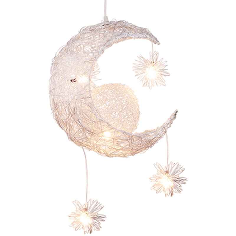 Plafonnier Lune Lampe Suspendue D'Intérieur Moderne Lampe À Suspension Tressée Pour Chambre À Coucher, Salon