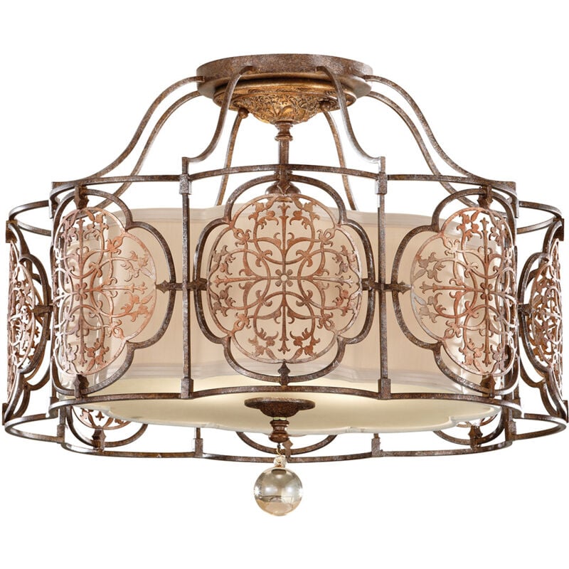 Elstead - Marcella - Plafonnier semi-affleurant à 3 ampoules, bronze britannique, E27