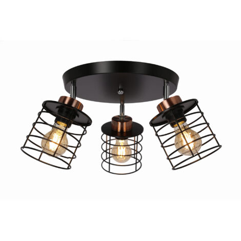 Plafonnier métal Candellux Glob noir 3xE27 Ø37cm IP20