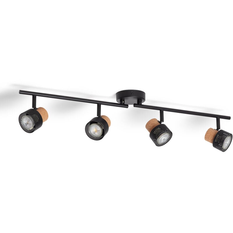 Efectoled - Plafonnier Métal et Liège Quatre Spots Liksy Noir