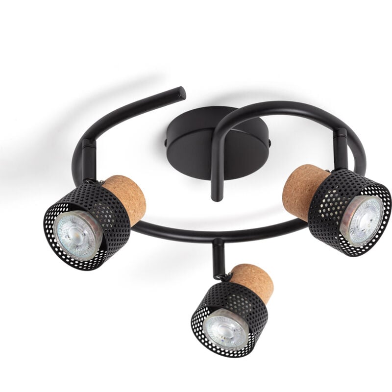 Efectoled - Plafonnier Métal et Liège Trois Spots Liksy Noir