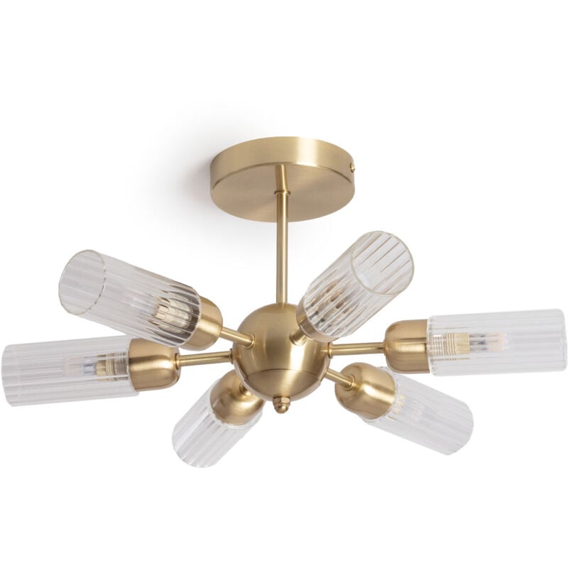 Plafonnier Métal et Verre 6 Spots Iraide Doré