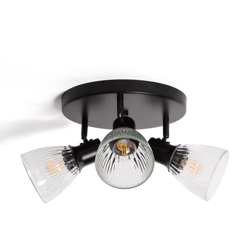 Ledkia - Plafonnier Métal et Verre Aron 3 Spots Noir