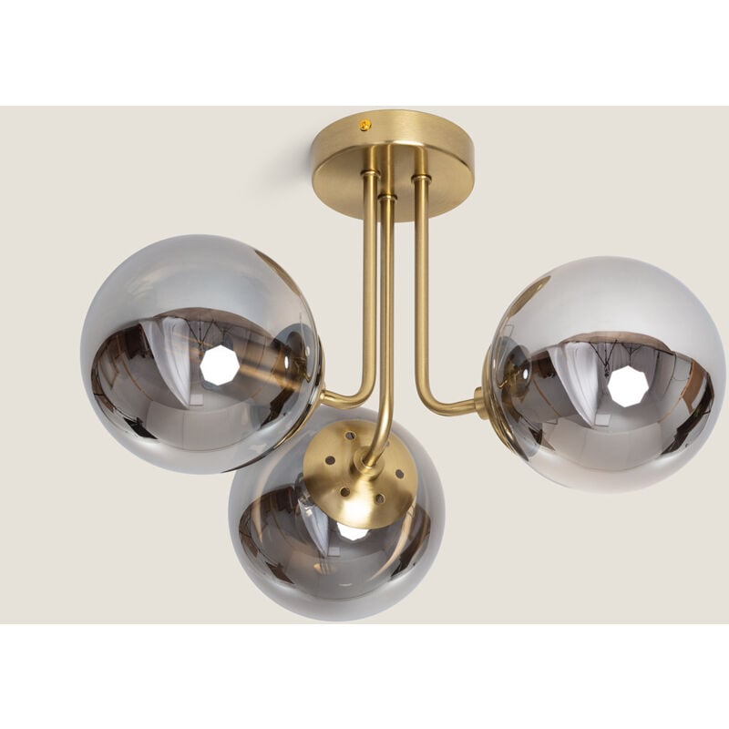 Efectoled - Plafonnier Métal et Verre Moonlight Brass 3 Spots Gris Fumée