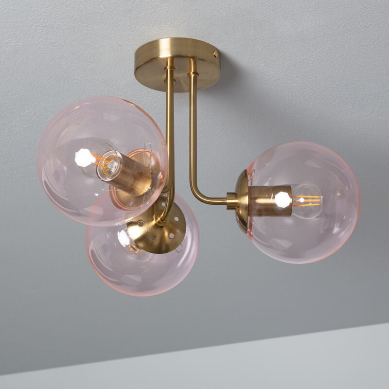 Efectoled - Plafonnier Métal et Verre Moonlight Brass 3 Spots Rose