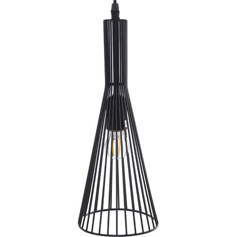 Plafonnier Métal Noir 1Xe27 Max 60W Non Inclus 14X16X37 Cm, Câble Noir 70 Cm