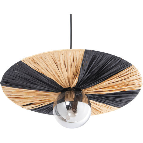 Plafonnier Métal/Raffia/Verre, 1Xg9-5Wat (Led) Non Inclus 45X45X20 Cm