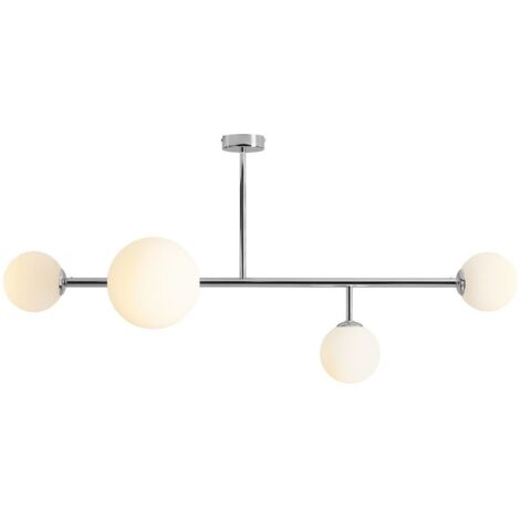 Plafonnier métal verre E14 chrome blanc 3 lampes abat-jour sphérique moderne