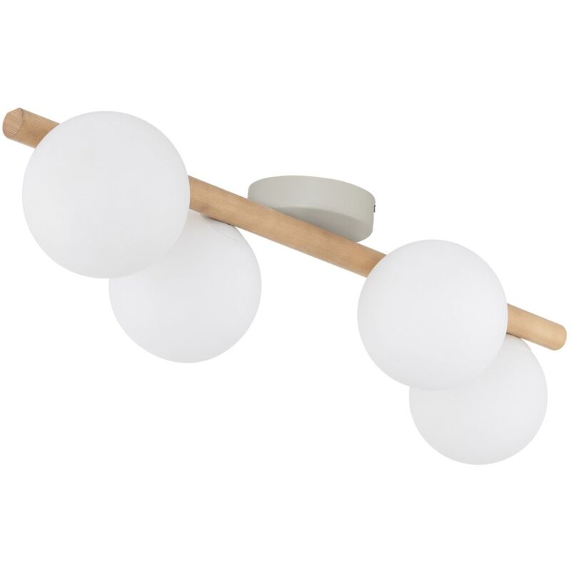 Licht-erlebnisse - Plafonnier métal verre G9 bois clair blanc plafonnier moderne allongé à 4 lampes Licht-erlebnisse - Plafonnier métal verre G9 bois clair blanc plafonnier moderne allongé à 4 lampes