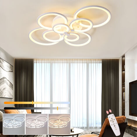 Plafonnier moderne 128 W avec télécommande, 8 anneaux lumineux - Plafonnier LED à intensité variable, 3 températures de couleur, φ 96 cm, blanc