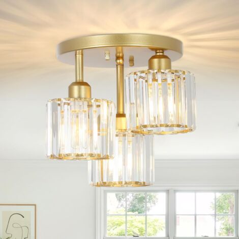 Plafonnier Moderne 3 Lumières - Cristal K9 et Métal Doré Mat - Design Étagé pour Salon Chambre Couloir - 27x26cm