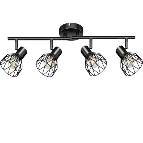 Plafonnier moderne 4 spots LED – orientables 350° – base E14 – éclairage intérieur noir