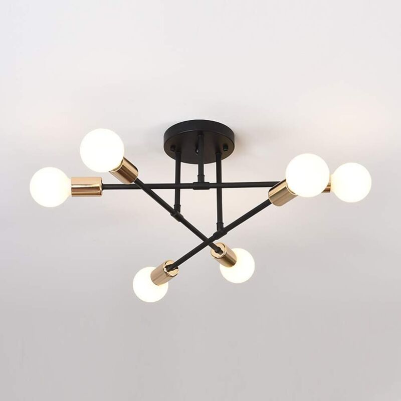 Comely - Plafonnier Moderne, 6-Lumières Lampe Vintage, Industriel Lustre Suspension E27 Base, pour Salon Chambre Cuisine